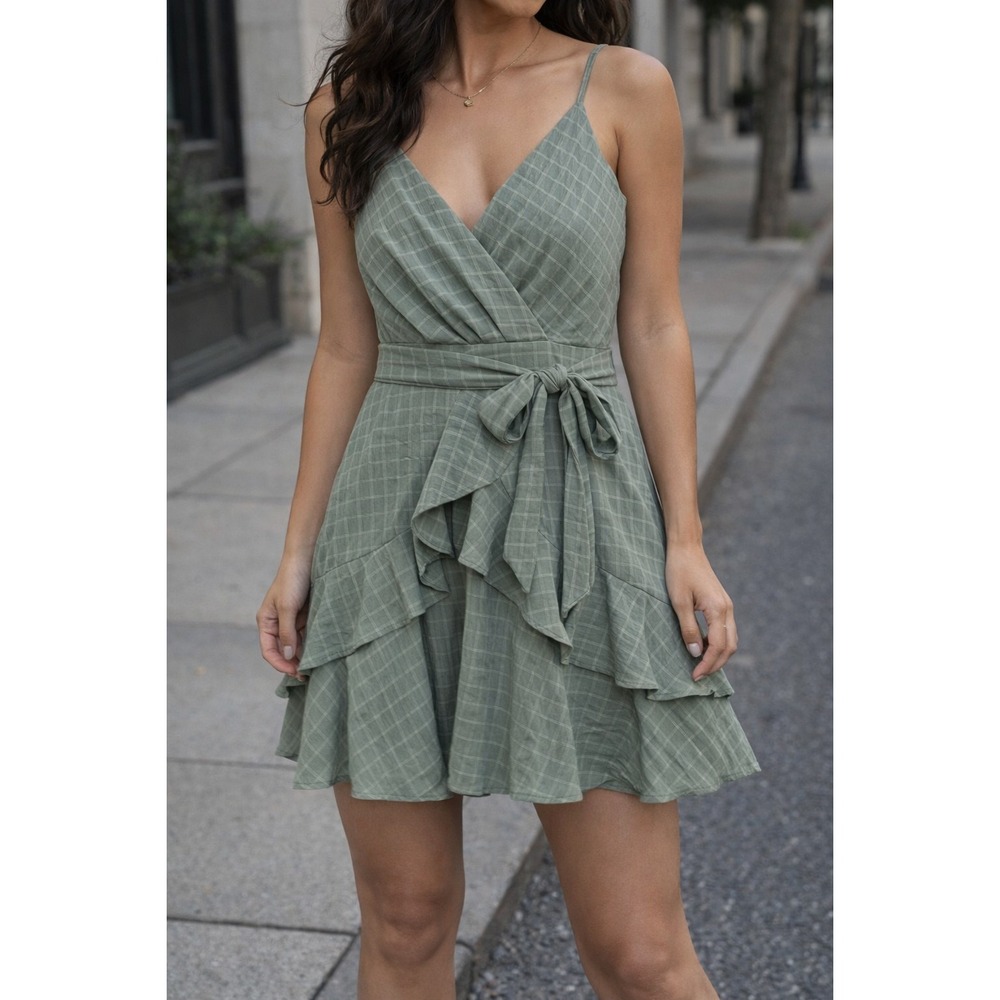 Ruffle Tiered Sage Green mini dress size M flare cami Top Fairycore Dainty